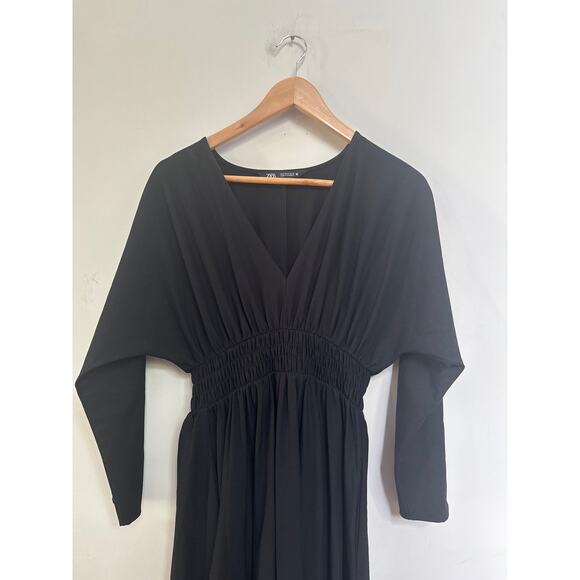 Zara Elastic Waist Midi Length Black Dress Size Small - Picture 3 of 7